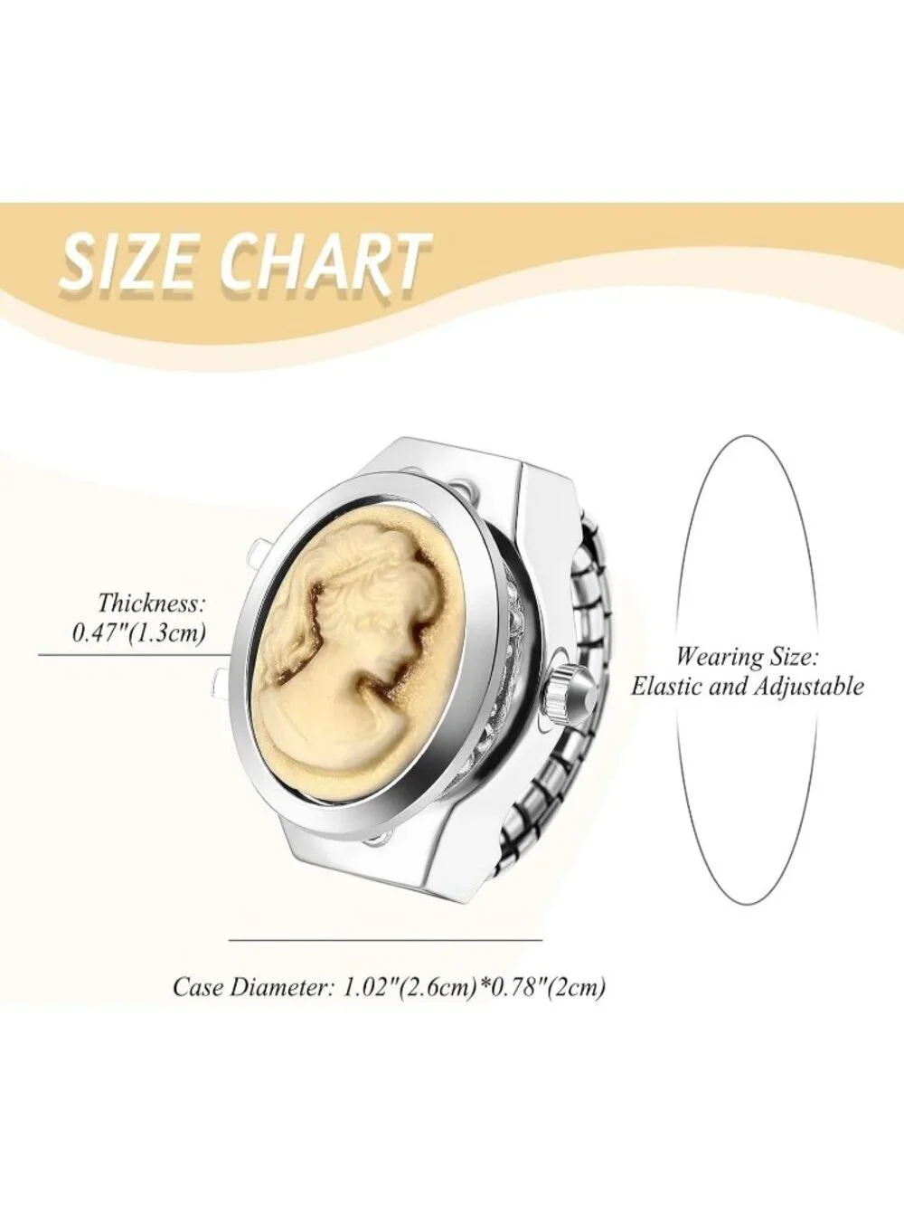Unisex Yellow Analog Quartz Flip Cover Stainless Stretchy Finger Ring Watch